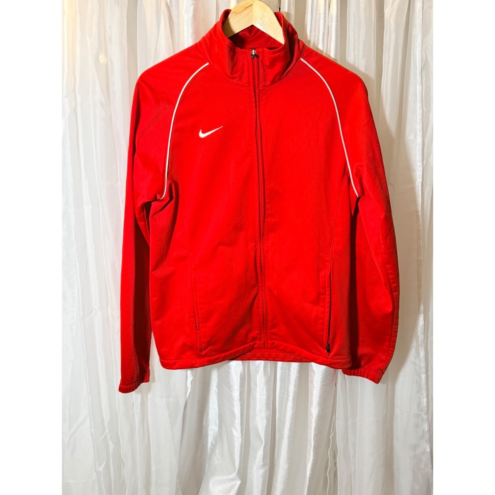 Nike Track Jacket Mens Small Red Full Zip Swoosh Piping Activewear